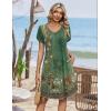 image:imageZeagoo Summer Dresses for Women Casual A Line Dress 2026 V Neck Short Dresses Floral Sundress Pleated Boho DressGreen Floral 01