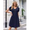 image:imageZeagoo Summer Dresses for Women Casual A Line Dress 2026 V Neck Short Dresses Floral Sundress Pleated Boho DressNavy Blue