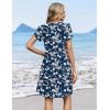image:imageZeagoo Summer Dresses for Women Casual A Line Dress 2026 V Neck Short Dresses Floral Sundress Pleated Boho DressNavy Floral 02
