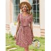 image:imageZeagoo Summer Dresses for Women Casual A Line Dress 2026 V Neck Short Dresses Floral Sundress Pleated Boho DressRed Floral