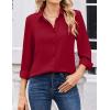 image:imageZeagoo Women Blouses Chiffon Long Sleeve Button Down Shirts Business Causal Dressy Work Top V Neck Summer Spring ClothesDark Red