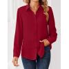 image:imageZeagoo Women Blouses Chiffon Long Sleeve Button Down Shirts Business Causal Dressy Work Top V Neck Summer Spring ClothesDark Red