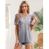 image:imageZeagoo Women Blouses Puff Short Sleeve Tops V Neck Dressy Casual Spring Shirts Boho Floral Cute Clothes 2026Hf36grey