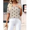 image:imageZeagoo Womens Short Sleeve Sweaters 2026 Summer Lightweight V Neck Pullover Tops Dressy Business Casual Blouses ClothesBeige Black Heart