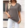 image:imageZeagoo Womens Short Sleeve Sweaters 2026 Summer Lightweight V Neck Pullover Tops Dressy Business Casual Blouses ClothesCoffee