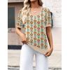 image:imageZeagoo Womens Short Sleeve Sweaters 2026 Summer Lightweight V Neck Pullover Tops Dressy Business Casual Blouses ClothesFloral Apricot