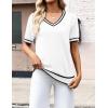 image:imageZeagoo Womens Short Sleeve Sweaters 2026 Summer Lightweight V Neck Pullover Tops Dressy Business Casual Blouses ClothesTz289