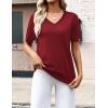 image:imageZeagoo Womens Short Sleeve Sweaters 2026 Summer Lightweight V Neck Pullover Tops Dressy Business Casual Blouses ClothesWine Red