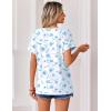 image:imageZeagoo Womens Summer Tops Rolled Short Sleeve V Neck Shirts Casual Dressy Business Work Blouses OutfitsBlue Flowerbf361
