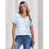 image:imageZeagoo Womens Summer Tops Rolled Short Sleeve V Neck Shirts Casual Dressy Business Work Blouses OutfitsBlue Flowerbf361