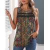 image:imageZeagoo Womens Tank Tops 2026 Summer Pleated Scoop Neck Sleeveless Lace Crochet Boho Tops Dressy Casual Loose Fit BlousesBrown Boho Print