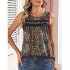 image:imageZeagoo Womens Tank Tops 2026 Summer Pleated Scoop Neck Sleeveless Lace Crochet Boho Tops Dressy Casual Loose Fit BlousesBrown Boho Print