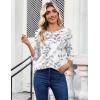 image:imageZeagoo Womens Tops 34 Length Sleeve Blouses Dressy Casual Shirt Pleated Front Tunic Floral Printed Spring ClothesLeaf White 113