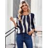 image:imageZeagoo Womens Tops 34 Length Sleeve Blouses Dressy Casual Shirt Pleated Front Tunic Floral Printed Spring ClothesStripes Navy White 327