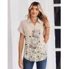 image:imageZeagoo Womens Tops Short Sleeve Shirts Button Down Casual Blouses V Neck Outfits Summer Spring Clothes 2026Flower Beige
