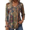 image:imageZeagoo 34 Length Sleeve Womens Tops Casual V Neck Pleated Top Boho Floral Blouses Work ShirtsBoho Mz721
