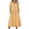 image:imageZeagoo 34 Sleeve Womens Dress Casual Midi Tshirt Dresses with Pockets Empire Waist Summer SemiFormal Boho Beach SundressYellow Floral