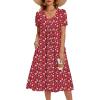 image:imageZeagoo Summer Dress for Women Casual Floral Midi Sundress with Pockets V Neck Pleated Short Sleeve Aline Beach Vacation DressRed Floral