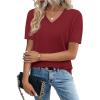 image:imageZeagoo Womens Short Sleeve Sweaters 2026 Summer Lightweight V Neck Pullover Tops Dressy Business Casual Blouses ClothesWine Red