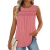 image:imageZeagoo Womens Tank Tops 2026 Summer Pleated Scoop Neck Sleeveless Lace Crochet Boho Tops Dressy Casual Loose Fit BlousesCoral