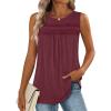 image:imageZeagoo Womens Tank Tops 2026 Summer Pleated Scoop Neck Sleeveless Lace Crochet Boho Tops Dressy Casual Loose Fit BlousesWine Red