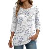 image:imageZeagoo Womens Tops 34 Length Sleeve Blouses Dressy Casual Shirt Pleated Front Tunic Floral Printed Spring ClothesLeaf White 113