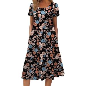 image:imageZEAGOO Womens Casual Dresses for Summer Short Sleeve Flare Midi Dress Loose Flowy Beach Sundress2601 Mixed Floral