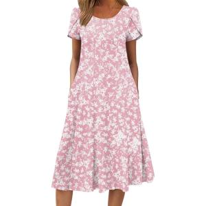 image:imageZEAGOO Womens Casual Dresses for Summer Short Sleeve Flare Midi Dress Loose Flowy Beach Sundress2601 Pink Floral