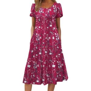 image:imageZEAGOO Womens Casual Dresses for Summer Short Sleeve Flare Midi Dress Loose Flowy Beach Sundress2601 Purple Floral