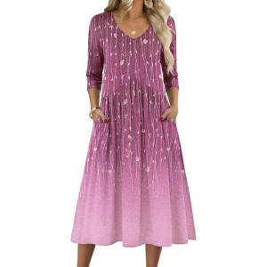 image:imageZeagoo 34 Sleeve Womens Dress Casual Midi Tshirt Dresses with Pockets Empire Waist Summer SemiFormal Boho Beach SundressPurple
