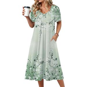 image:imageZeagoo Summer Dress for Women Casual Floral Midi Sundress with Pockets V Neck Pleated Short Sleeve Aline Beach Vacation DressFloral Printed6