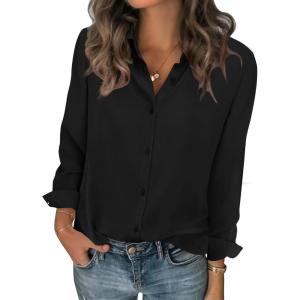 image:imageZeagoo Women Blouses Chiffon Long Sleeve Button Down Shirts Business Causal Dressy Work Top V Neck Summer Spring ClothesBlack