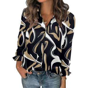 image:imageZeagoo Women Blouses Chiffon Long Sleeve Button Down Shirts Business Causal Dressy Work Top V Neck Summer Spring ClothesMulticolor 312