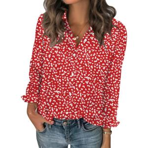 image:imageZeagoo Women Blouses Chiffon Long Sleeve Button Down Shirts Business Causal Dressy Work Top V Neck Summer Spring ClothesRed White Polka Dots