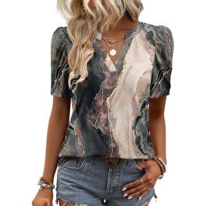image:imageZeagoo Women Blouses Puff Short Sleeve Tops V Neck Dressy Casual Spring Shirts Boho Floral Cute Clothes 2026Cx278multicolored