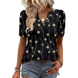 image:imageZeagoo Women Blouses Puff Short Sleeve Tops V Neck Dressy Casual Spring Shirts Boho Floral Cute Clothes 2026Jh601black