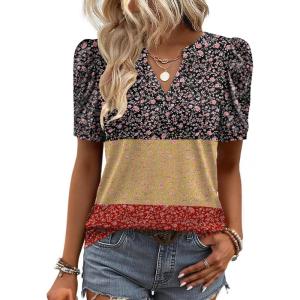 image:imageZeagoo Women Blouses Puff Short Sleeve Tops V Neck Dressy Casual Spring Shirts Boho Floral Cute Clothes 2026Xh553flowers