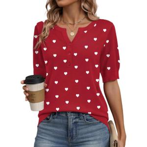 image:imageZeagoo Womens Short Sleeve Sweater 2026 Spring Summer Tops Lightweight Casual V Neck Sweaters Dressy Work Blouses ClothesZ Red Heart