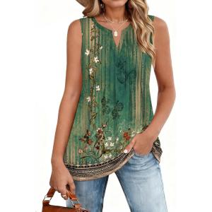 image:imageZeagoo Womens Summer Tank Tops 2026 Pleated V Neck Floral Loose Fit Casual Flowy Boho Tunic Sleeveless ShirtsMz839