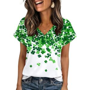 image:imageZeagoo Womens Summer Tops Rolled Short Sleeve V Neck Shirts Casual Dressy Business Work Blouses OutfitsLucky Cloversp77