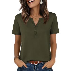 image:imageZeagoo Womens Summer Tops V Neck Short Sleeve Shirts Dressy Casual Blouse Spring Vacation Tshirts ClothesArmy Green