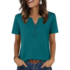 image:imageZeagoo Womens Summer Tops V Neck Short Sleeve Shirts Dressy Casual Blouse Spring Vacation Tshirts ClothesBlue Green