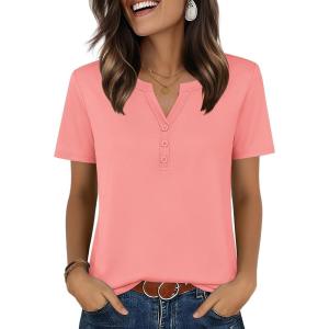 image:imageZeagoo Womens Summer Tops V Neck Short Sleeve Shirts Dressy Casual Blouse Spring Vacation Tshirts ClothesCoral