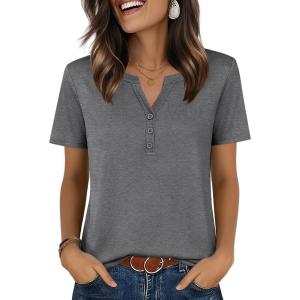 image:imageZeagoo Womens Summer Tops V Neck Short Sleeve Shirts Dressy Casual Blouse Spring Vacation Tshirts ClothesGrey