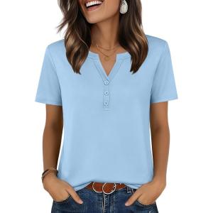 image:imageZeagoo Womens Summer Tops V Neck Short Sleeve Shirts Dressy Casual Blouse Spring Vacation Tshirts ClothesLight Blue