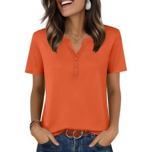 image:imageZeagoo Womens Summer Tops V Neck Short Sleeve Shirts Dressy Casual Blouse Spring Vacation Tshirts ClothesOrange