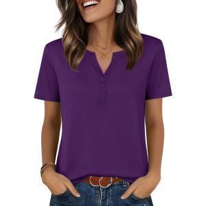 image:imageZeagoo Womens Summer Tops V Neck Short Sleeve Shirts Dressy Casual Blouse Spring Vacation Tshirts ClothesPurple