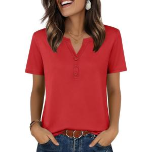image:imageZeagoo Womens Summer Tops V Neck Short Sleeve Shirts Dressy Casual Blouse Spring Vacation Tshirts ClothesRed