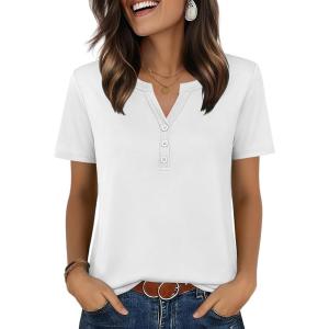 image:imageZeagoo Womens Summer Tops V Neck Short Sleeve Shirts Dressy Casual Blouse Spring Vacation Tshirts ClothesWhite