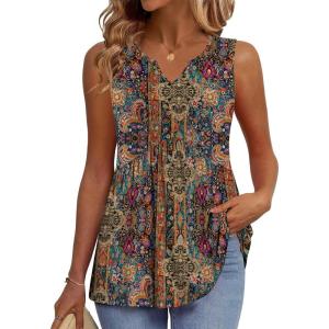 image:imageZeagoo Womens Tank Tops 2026 Sleeveless V Neck Loose Fit Casual Flowy Boho Beach Summer ShirtsPrint Mz721